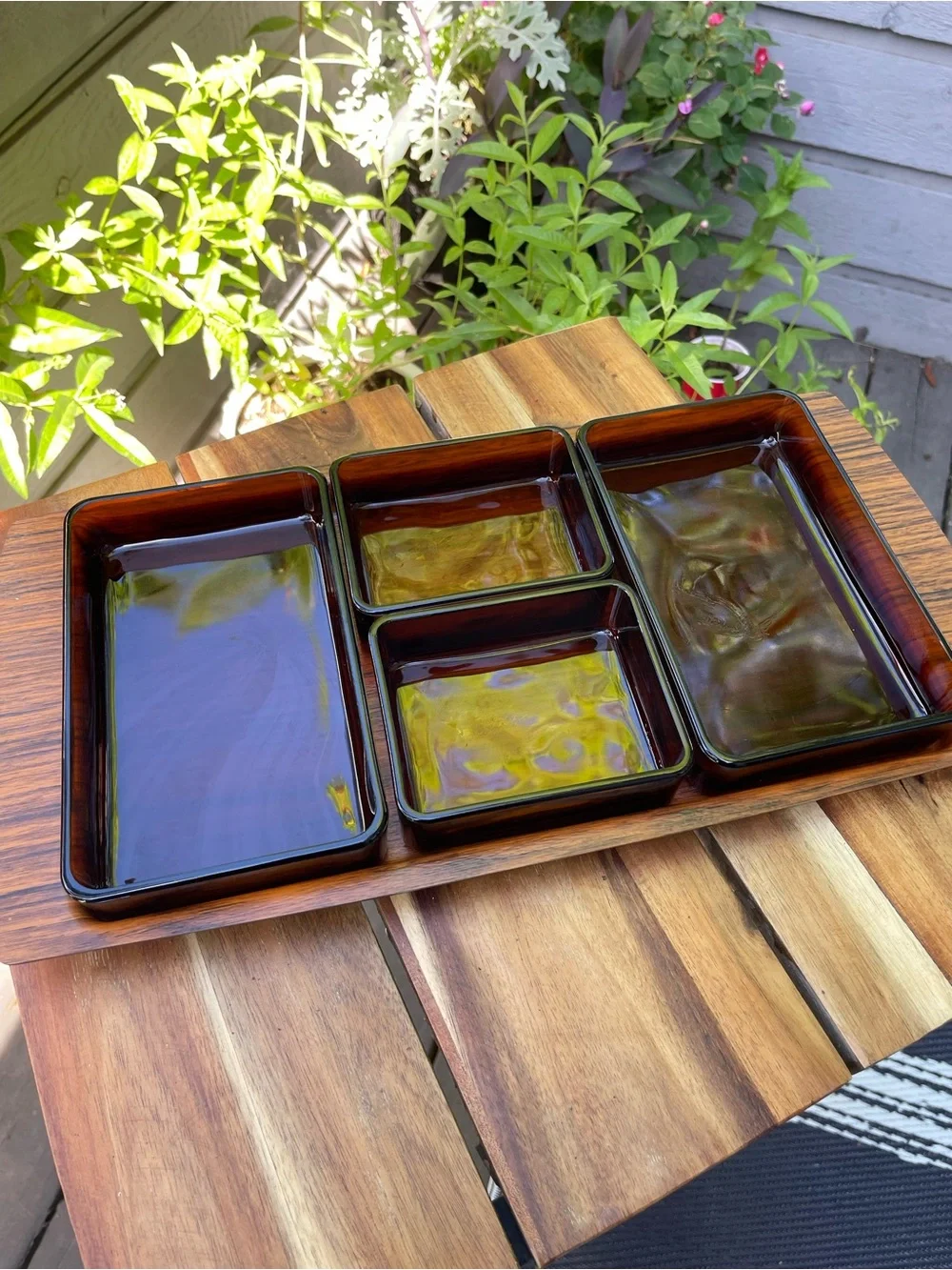 Vereco Amber Glass Divided Serving Tray Set